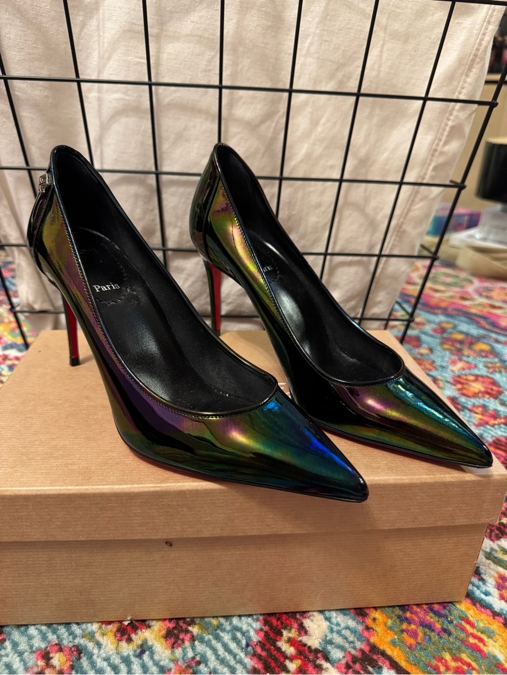 Christian Louboutin Iridescent Pointed Toe Stiletto Pumps - Black/Multicolor